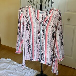 NY Collection Pink Black and White Striped Blouse